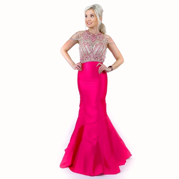 Beaded Off Shoulder Mermaid Pageant Prom Dress - Picture 5 of 8